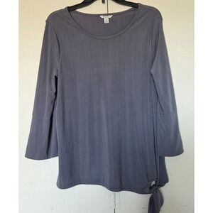 EST. 1946 (Cato) Woman's Gray Ribbed Knit Tunic Uneven Hem Side Tie ~ EUC ~